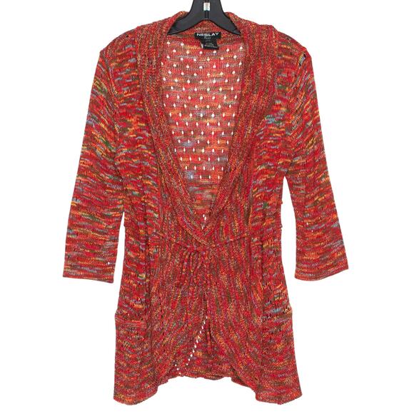 Neslay Paris Cardigan Sweater 3/4 Sleeve Y2K Boho Cottage Coastal Rainbow M/L - Picture 1 of 6
